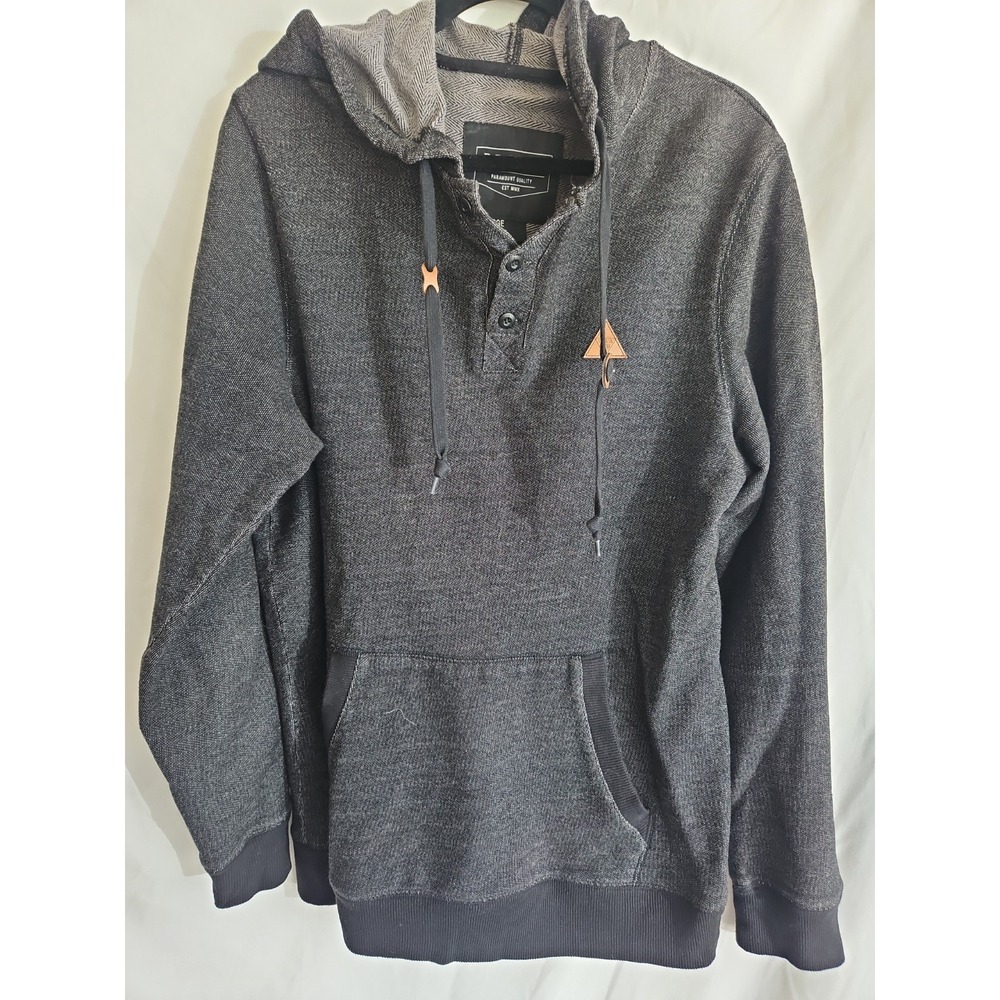 Dravus Hoodie Mens Large Black Excellent Henley Pullover Sweatshirt
